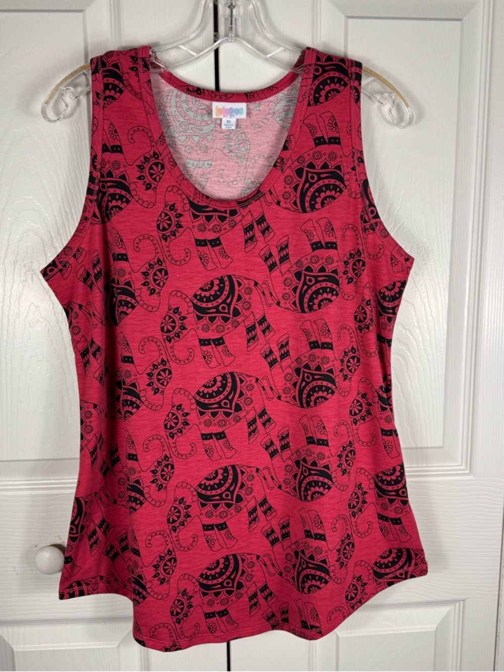 Lularoe Women's Tank Top Boho Indian Elephant Print Black Red XL